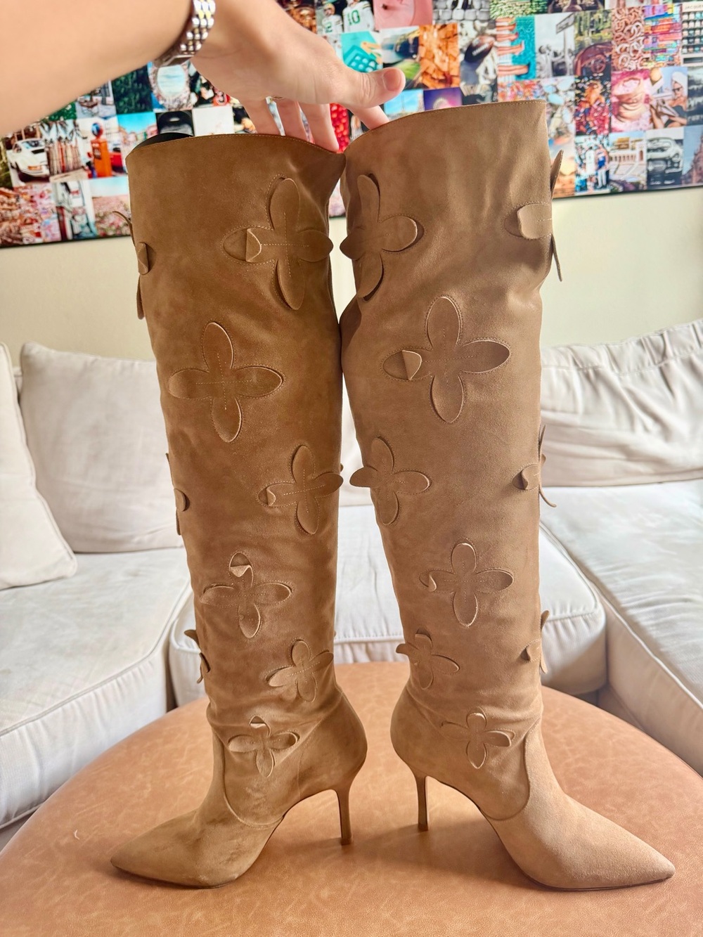 Larroude Julia Flower Embellished Suede Over the Knee Boot - Picture 6 of 15